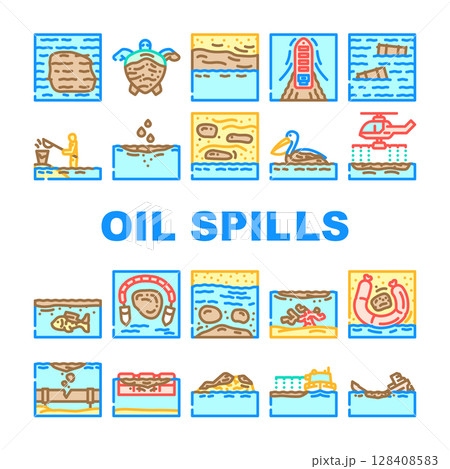 oil spills pollution icons set vector oil spills pollution icons set vector 128408583