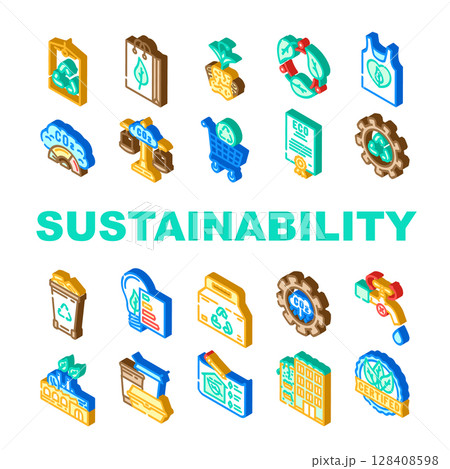 sustainability eco friendliness icons set vector sustainability eco friendliness icons set vector 128408598
