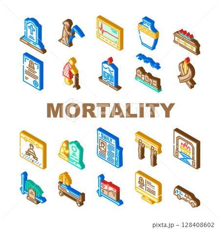 mortality death life aging icons set vector mortality death life aging icons set vector 128408602