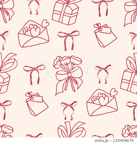 Coquette party crayon seamless pattern. Doodle holiday event endless background. Girly festive repeat cover ornament. Surface pattern birthday or wedding motif. Vector hand drawn illustration Coquette party crayon seamless pattern. Doodle holiday event endless background. Girly festive repeat cover ornament. Surface pattern birthday or wedding motif. Vector hand drawn illustration 128408678