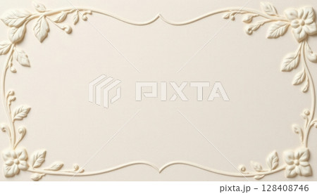 embossed paper textures with floral and elegant borders on white and cream background 128408746