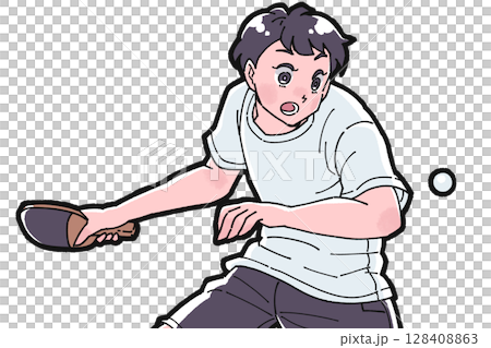 一個男孩打乒乓球的插圖 128408863