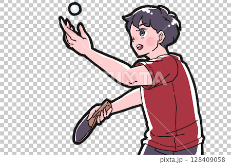 一個男孩打乒乓球的插圖 128409058