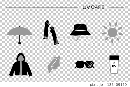 UV protection icon set material black 128409150