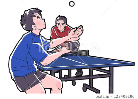 卓球をする2人の男の子のイラスト 卓球をする2人の男の子のイラスト 128409196