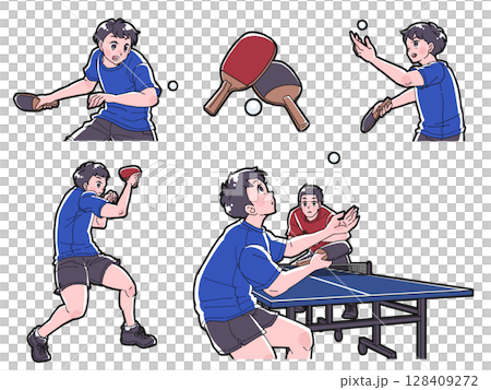 一組男孩打乒乓球的插圖 128409272