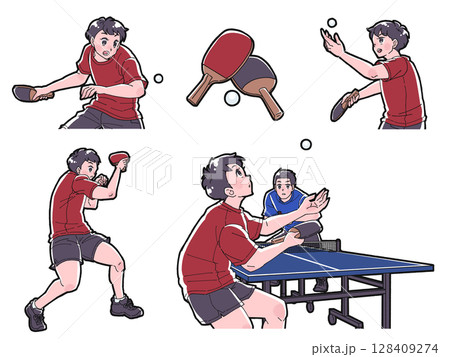 卓球をする男の子のイラストセット 卓球をする男の子のイラストセット 128409274