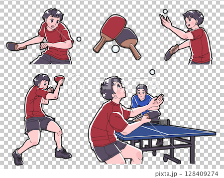 卓球をする男の子のイラストセット 卓球をする男の子のイラストセット 128409274