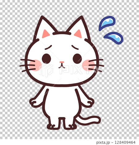 Cute character of a troubled cat Illustration material Cute character of a troubled cat Illustration material 128409464