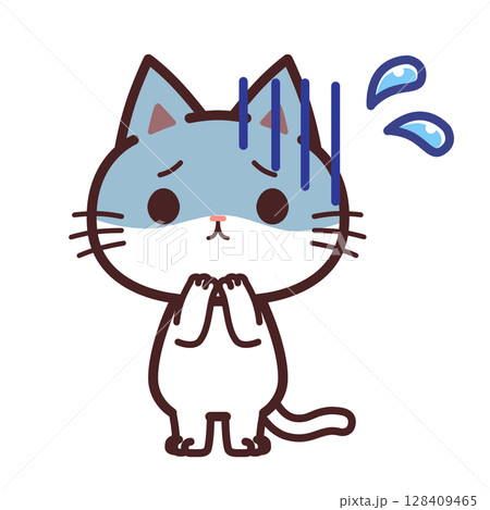 青ざめる猫のかわいいキャラクター　イラスト素材 128409465