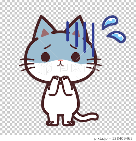 青ざめる猫のかわいいキャラクター　イラスト素材 128409465
