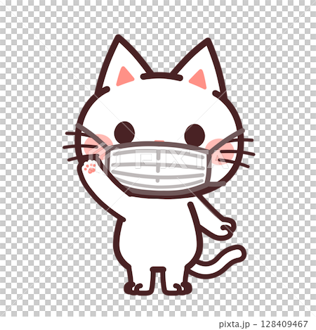 Cute cat character wearing a mask Illustration 128409467