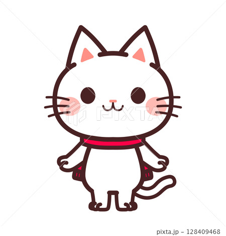 マフラーをする猫のかわいいキャラクター　イラスト素材 128409468