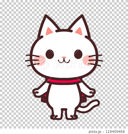 マフラーをする猫のかわいいキャラクター　イラスト素材 128409468