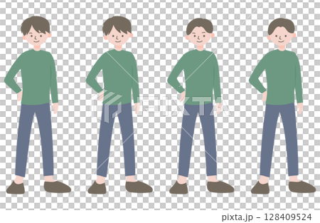 シンプルな若い男性の全身イラスト素材 128409524