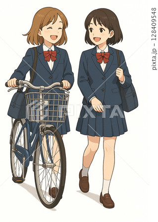 女子学生と自転車 女子学生と自転車 128409548