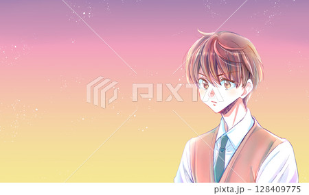 風になびく学生　真剣　夕暮れ 128409775