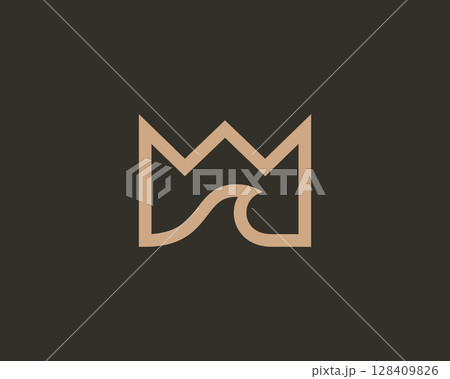 Elegant crown premium logo. Luxury royal king logotype. Abstract linear monogram bird logo icon design modern minimal style illustration. Elegant crown premium logo. Luxury royal king logotype. Abstract linear monogram bird logo icon design modern minimal style illustration. 128409826