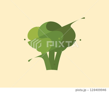 Broccoli isolated on yellow background. Vector illustration, icon of a fresh vegetable in a flat style Broccoli isolated on yellow background. Vector illustration, icon of a fresh vegetable in a flat style 128409946