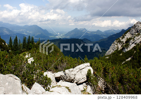 Mountain landscape in Tyrol, Austria with lush greenery and dramatic clouds showcasing natural beauty and outdoor serenity Mountain landscape in Tyrol, Austria with lush greenery and dramatic clouds showcasing natural beauty and outdoor serenity 128409968