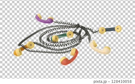 Colorful Retro Telephone Handsets and Tangled Cords Transparent Colorful Retro Telephone Handsets and Tangled Cords Transparent 128410058