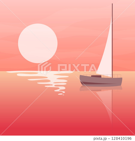 yacht in pink sunset yacht in pink sunset 128410196
