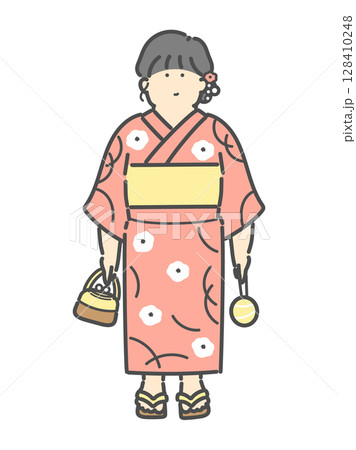 浴衣を着た女性イラスト　お祭り 128410248