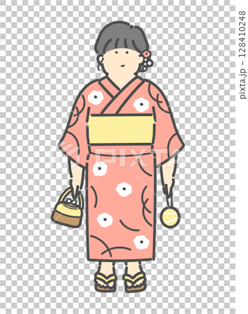 穿著浴衣節的女人的插圖 128410248