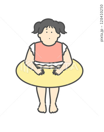 水着を着た女の子のイラスト　子ども　プール　浮き輪 128410250