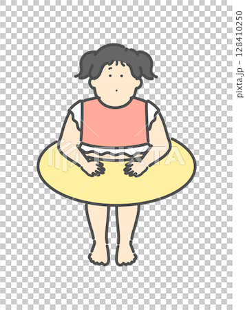 水着を着た女の子のイラスト　子ども　プール　浮き輪 128410250