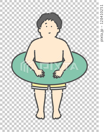 男孩穿泳衣插畫 兒童泳池浮圈 128410251