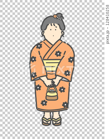 浴衣を着た女の子のイラスト　子ども　お祭り 128410258