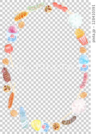 Cute street food frame hand-drawn wreath 128410391