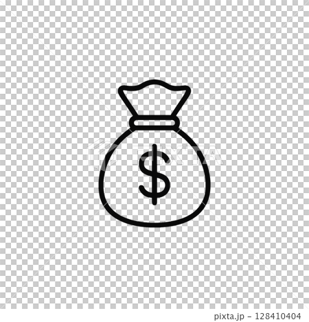 錢袋線圖標，美元，插圖，無背景，材料 128410404