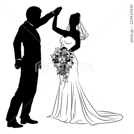 Bride And Groom Couple Wedding Dress Silhouettes 128410430