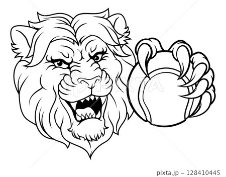 Lion Tennis Ball Animal Sports Team Mascot Lion Tennis Ball Animal Sports Team Mascot 128410445