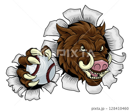 Boar Wild Hog Razorback Warthog Baseball Mascot Boar Wild Hog Razorback Warthog Baseball Mascot 128410460
