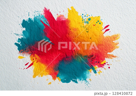 Vibrant Splash of Colors Blending Together on Textured White Background 128410872