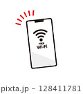 フリーWi-Fiを利用しているスマートフォンのイラスト素材 128411781