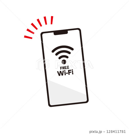 フリーWi-Fiを利用しているスマートフォンのイラスト素材 フリーWi-Fiを利用しているスマートフォンのイラスト素材 128411781