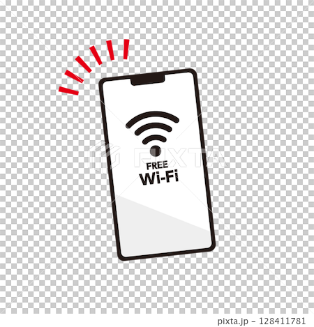 フリーWi-Fiを利用しているスマートフォンのイラスト素材 フリーWi-Fiを利用しているスマートフォンのイラスト素材 128411781