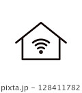 Wi-Fiの電波が飛んでいる家のアイコンイラスト素材 128411782