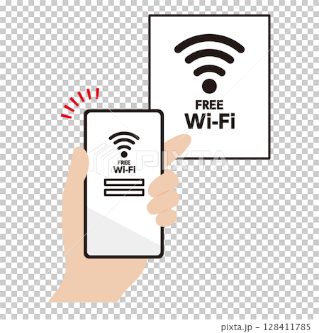 智慧型手機連接免費 Wi-Fi 的示意圖 128411785