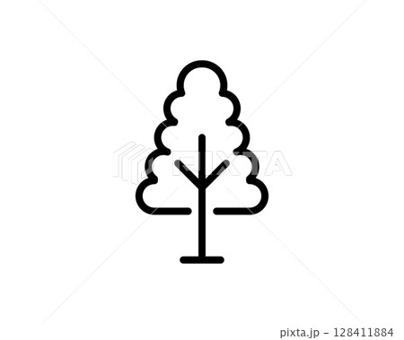 Simple, bold line art illustration of a tree. Perfect for websites, apps, infographics, and educational materials needing a nature icon.  Clean design ensures versatility across various styles. 128411884