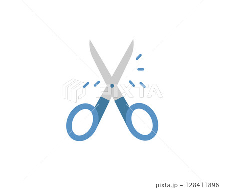 Stylish flatdesign illustration of scissors in action, perfect for websites, apps, or presentations needing a clean, modern cut icon. Stylish flatdesign illustration of scissors in action, perfect for websites, apps, or presentations needing a clean, modern cut icon. 128411896