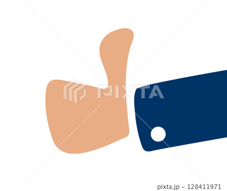 A stylized thumbs up hand gesture with a business suit sleeve. Symbolizes approval, success, and positive feedback. Great for website UI or promotion. A stylized thumbs up hand gesture with a business suit sleeve. Symbolizes approval, success, and positive feedback. Great for website UI or promotion. 128411971