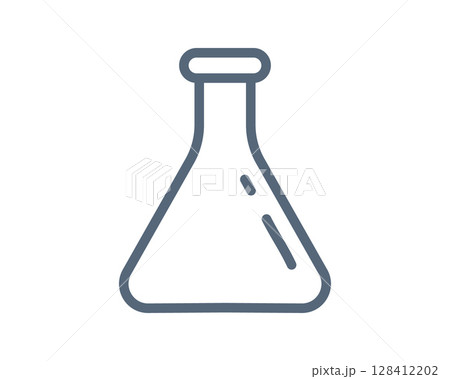 Simple, clean line art illustration of an Erlenmeyer flask. Ideal for science, education, chemistry, laboratory, experiment, research, and healthcare designs. 128412202