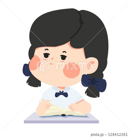 Illustration of a Girl Reading a Book Illustration of a Girl Reading a Book 128412261
