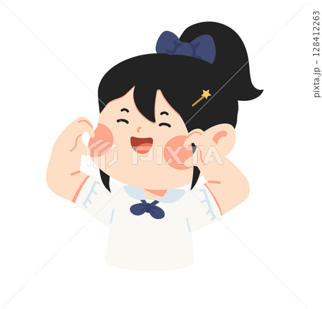 Cartoon Illustration of Happy Girl in Uniform Cartoon Illustration of Happy Girl in Uniform 128412263