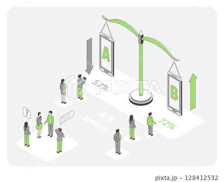 Cartoon Color AB Testing with Weight Scale Growth Marketing Concept 3d Isometric View Line Elements. Vector illustration Cartoon Color AB Testing with Weight Scale Growth Marketing Concept 3d Isometric View Line Elements. Vector illustration 128412532